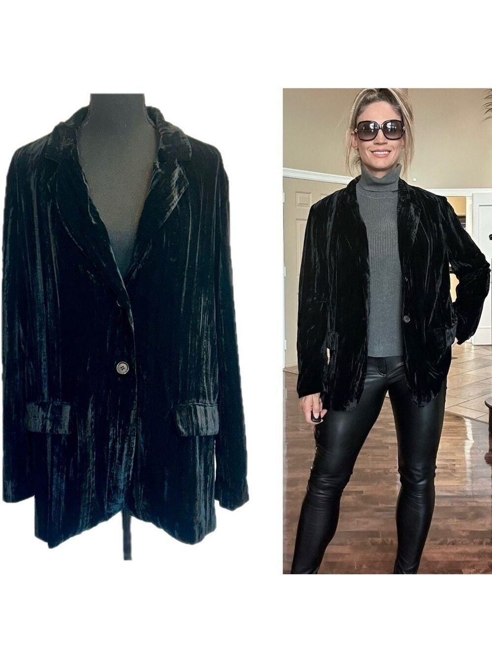 Zara black crushed velvet single breasted oversized blazer Sz XL NWT